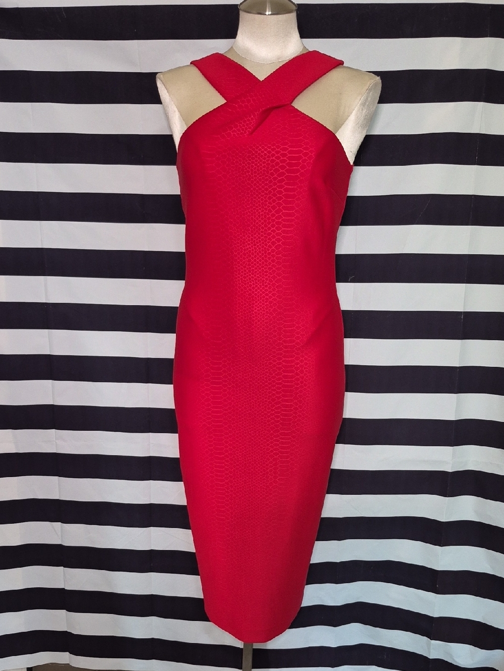 Red Cross-Strap Sheath Dress